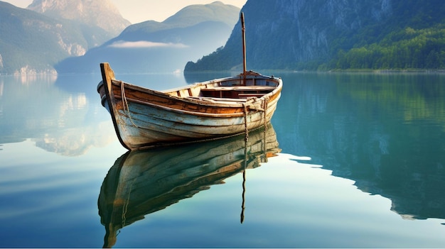 Vissersboot in de fjord Noorwegen 3d render
