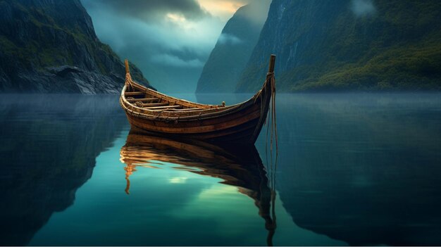 Foto vissersboot in de fjord noorwegen 3d render