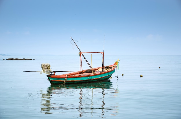 Vissersboten zijn op zee en de lucht is helder.