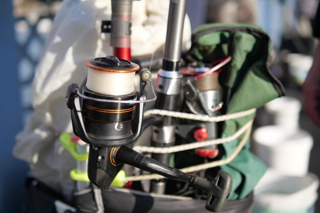 vissersstok met reel close-up