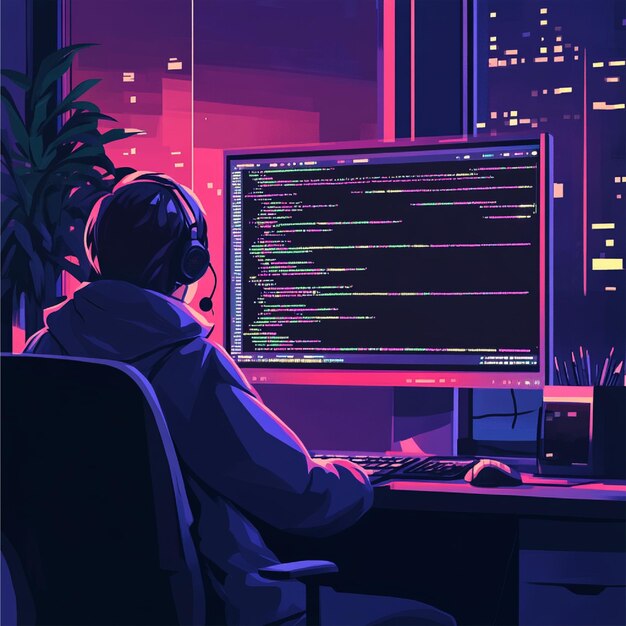 a visual of a coder writing and testing trading algorithms using programming languages like python