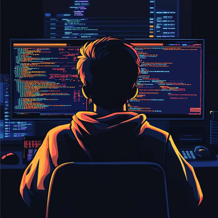 Photo a visual of a coder writing and testing trading algorithms using programming languages like python