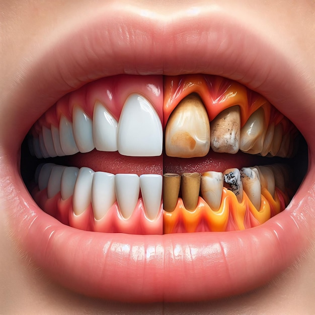 Photo a visual comparison of healthy and unhealthy human teeth