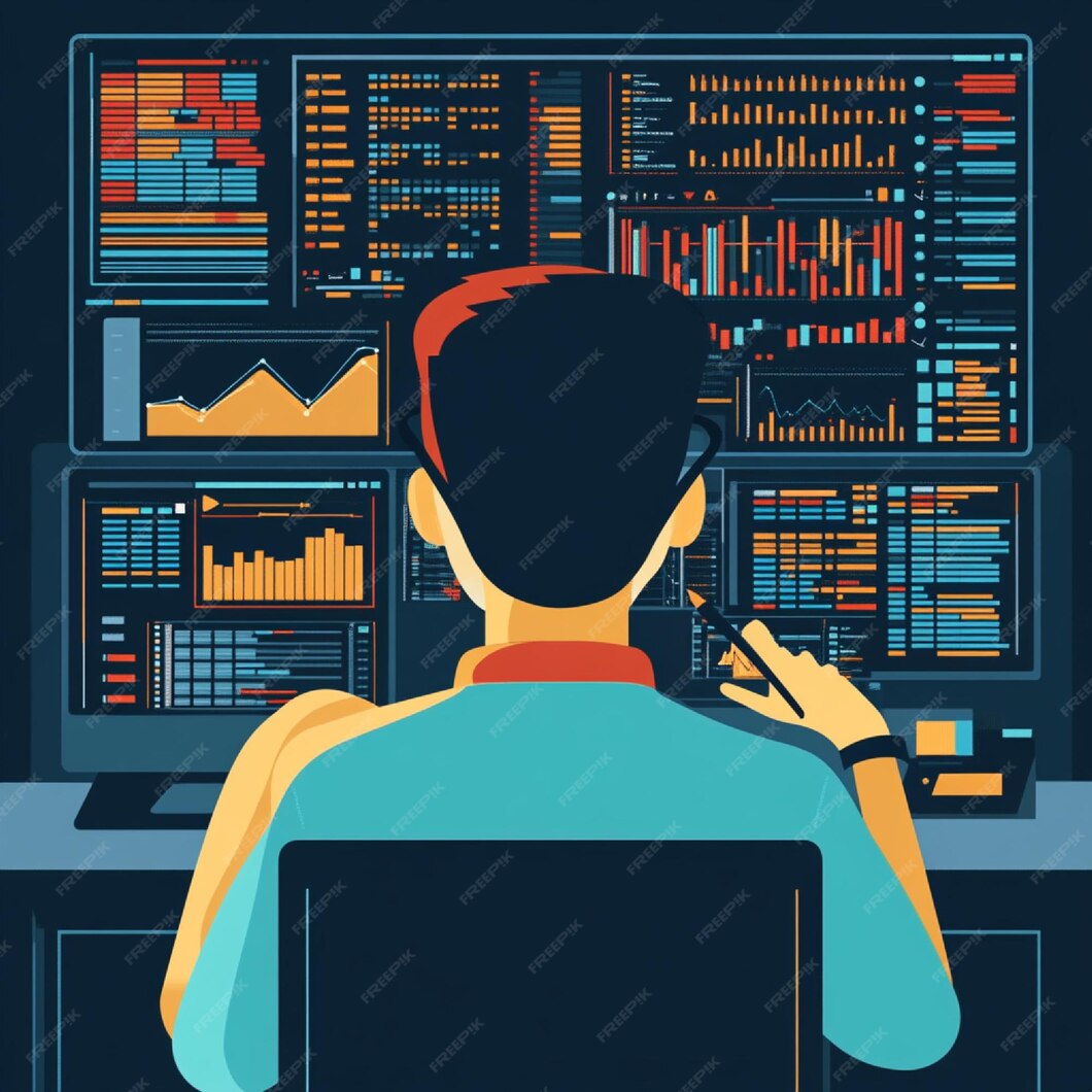 A visual of a data analyst using programming languages like Python or R ...