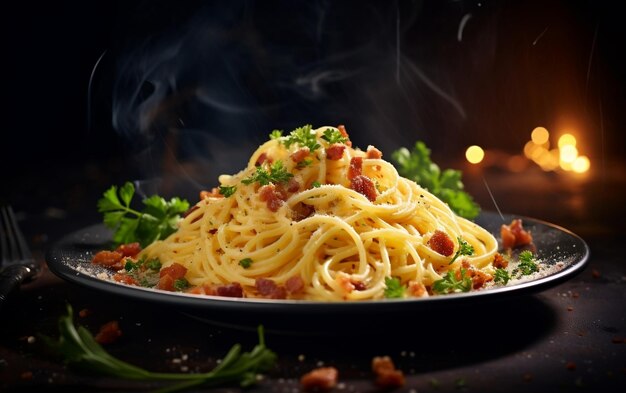 Visual Delight Realistic Spaghetti Carbonara Presentation Generative By Ai