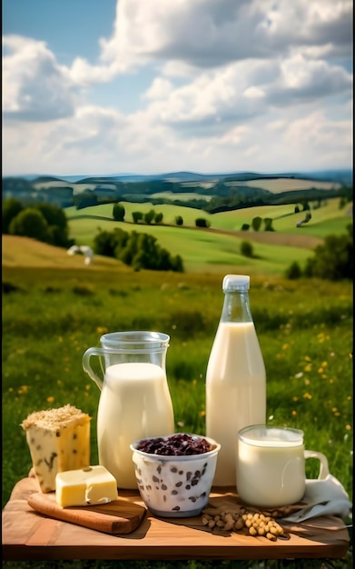 Photo a visual feast of milk and dairy riches luxury garden field background