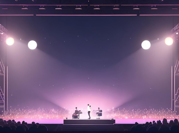 Photo visual novel style large concert lights view from the crowd