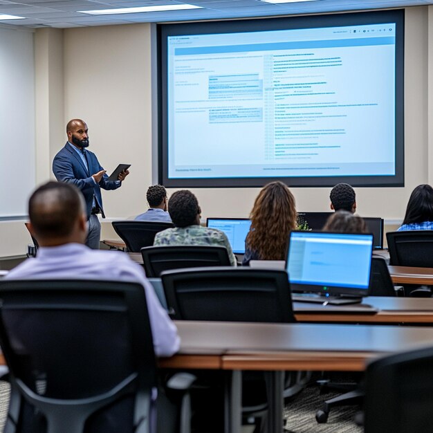 A visual of a policy training session with employees learning about  cybersecurity best practices and | Premium AI-generated image