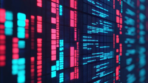 visual representation of data algorithms displayed on computer screen showcasing vibrant blue and red patterns this captures essence of technology and data analysis