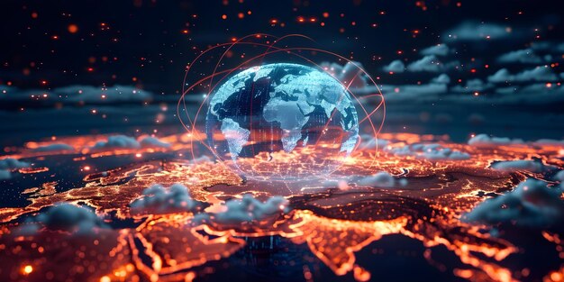 visual representation of global data transfer in cloud computing with abstract world map concept cloud computing global data transfer abstract world map visual representation