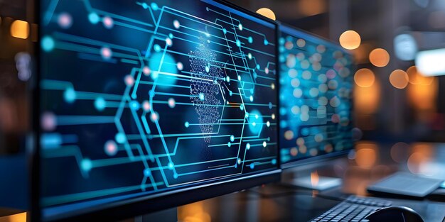 visual representation of iot device security network encryption protocols on a computer screen concept tech illustration iot security computer screen network encryption protocols