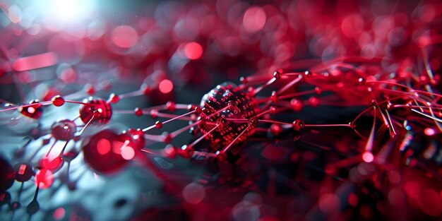 visual representation of technology nodes in a data network using abstract art with red lights concept data network visualization technology nodes abstract art red lights visual representation