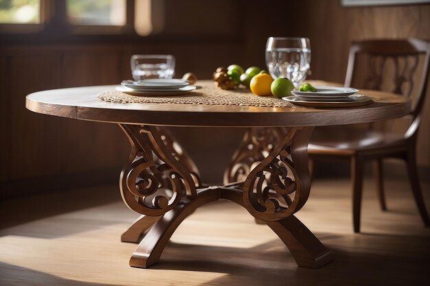 Premium AI Image  A Visual Symphony of Wood Grain and Light in Our Enchanting Tabletop Showcase