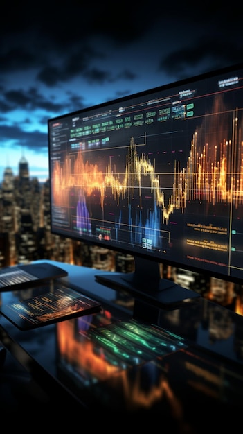 Foto visualisatie van handelstrends grafische weergave van aandelenmarkt- of forex-handelsgegevens verticaal mobiel w