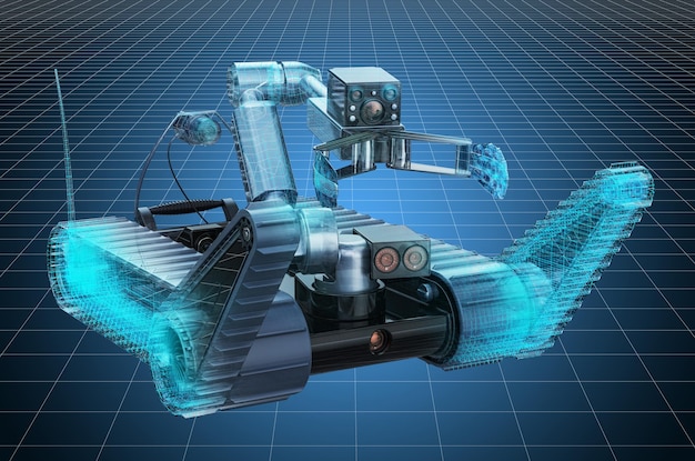 爆弾処理ロボット軍事工学コンセプトの 3D レンダリングの視覚化 3D CAD モデル