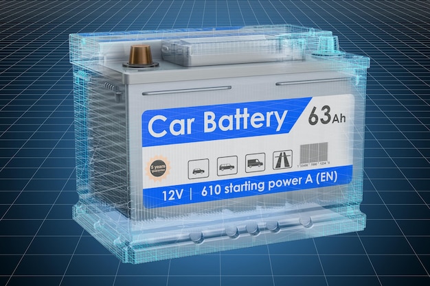 Photo visualization 3d cad model of car battery blueprint 3d rendering