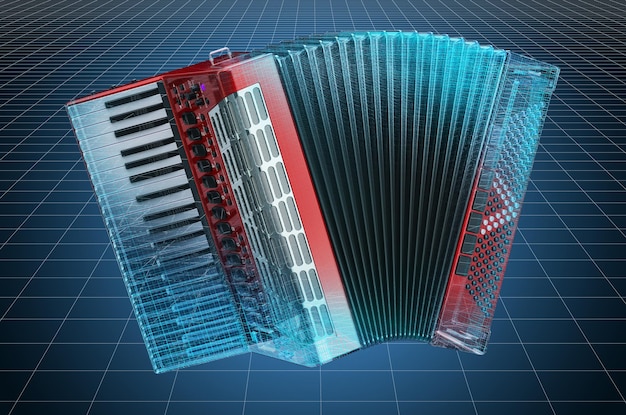 Visualization 3d cad model of digital accordion blueprint 3d rendering