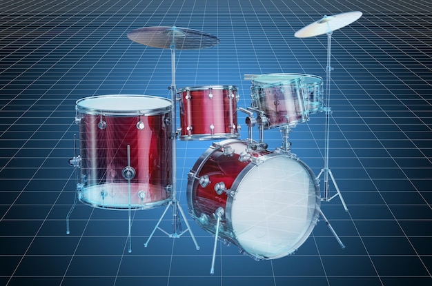 visualization 3d cad model of drum kit blueprint 3d rendering