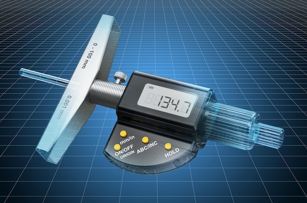 사진 디지털 깊이 마이크로미터 블루프린트 3d 렌더링의 시각화 3d cad 모델