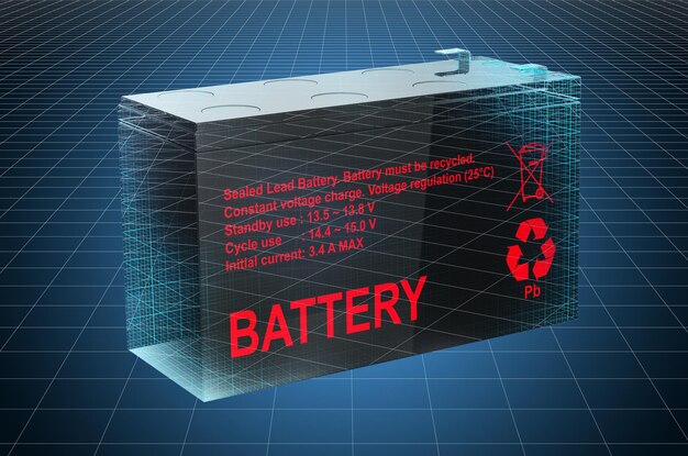 Visualization 3d cad model of sealed ups battery blueprint 3d rendering