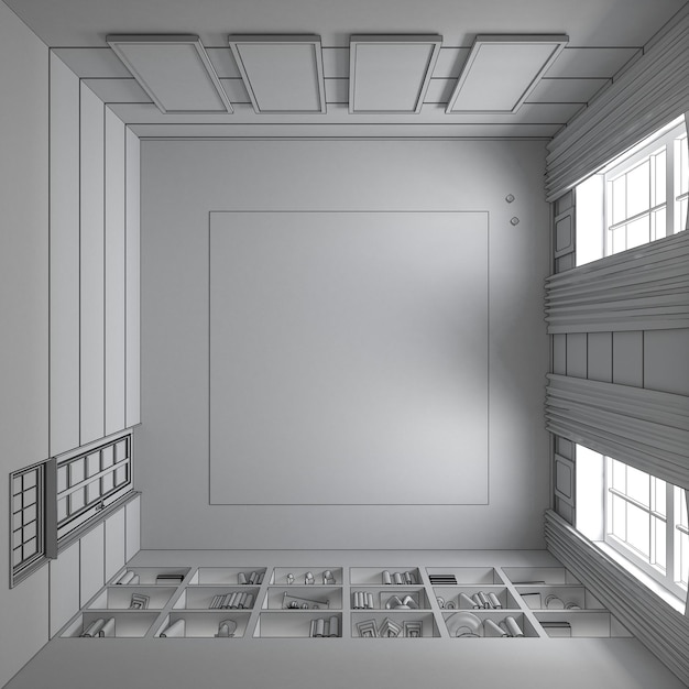 visualization of a large empty interior 3D illustration cg render