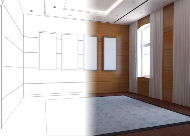 visualization of a large empty interior 3D illustration cg render