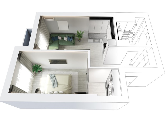 現代の住宅のインテリアデザインの視覚化3Dイラストcgレンダリング