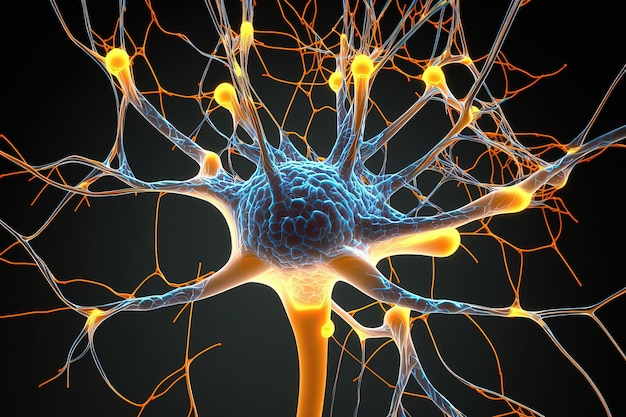 A visualization of neural connections in the brain The image may show a complex network of neurons Generative AI