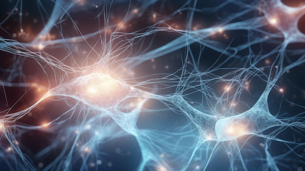 Фото Визуализация нейронных связей в мозге, раскрывающая сложную сеть переплетенных нейронов, которая подчеркивает сложность внутренней работы ума