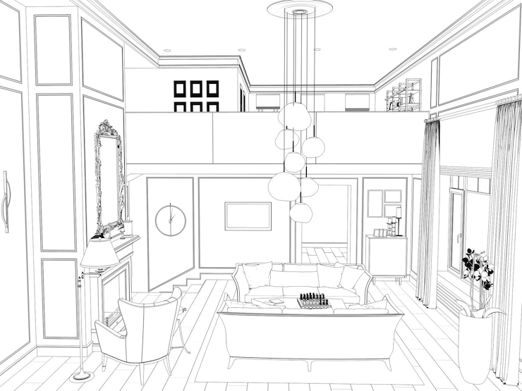 Photo visualization of a residential modern interior in a classic style 3d illustration  sketch