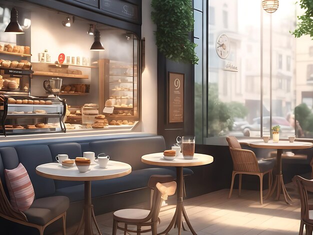 Photo visualize a cozy and inviting cafe scene complete with steaming cups of coffee ai generated