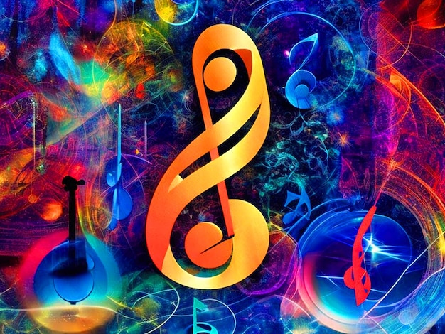 Photo visualize music lines notes treble clefs dynamic symbols in a mesmerizing magical colorfull coll