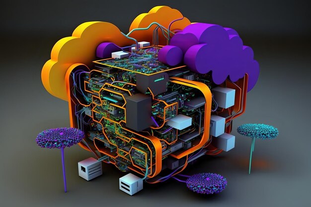 Visualize the power of cloud computing with this futuristic illustration