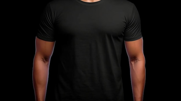Визуализируйте профессиональную футболку в полном черном на пустом макете с твердым фоном Генеративный ИИ