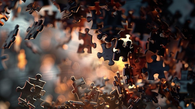 Visualize puzzle pieces falling into place each piece illuminating representing the clarity of a newly formed idea