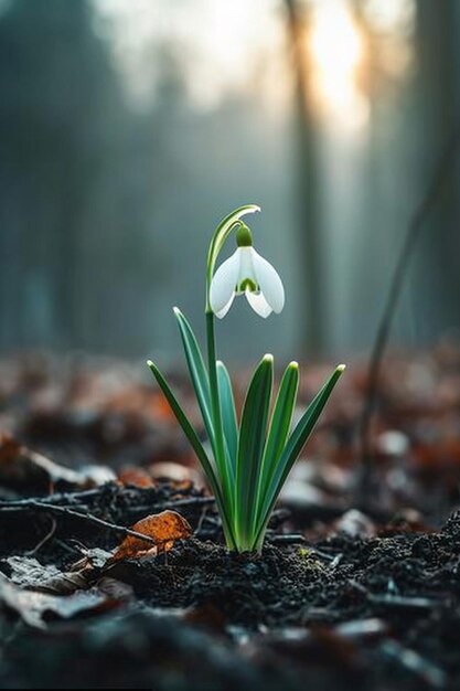 Photo visualize a simple elegant martisor next to a single blooming snowdrop