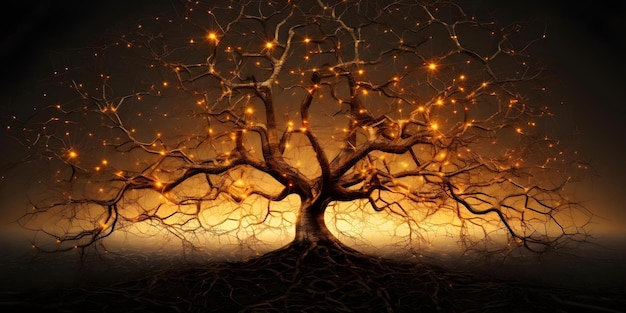 visualizing a neural network as a tree roots and branches representing connections concept neural network tree visualization connection representation data science machine learning
