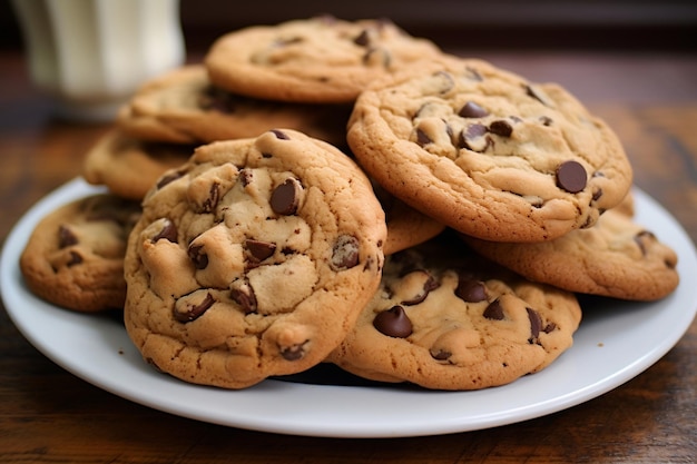 A visually appealing illustration featuring chocolate chip cookies on a plate Generative Ai