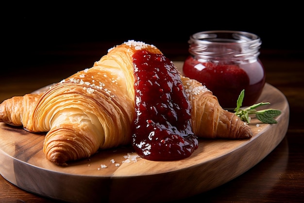 A visually appealing illustration featuring a croissant with jam Generative Ai