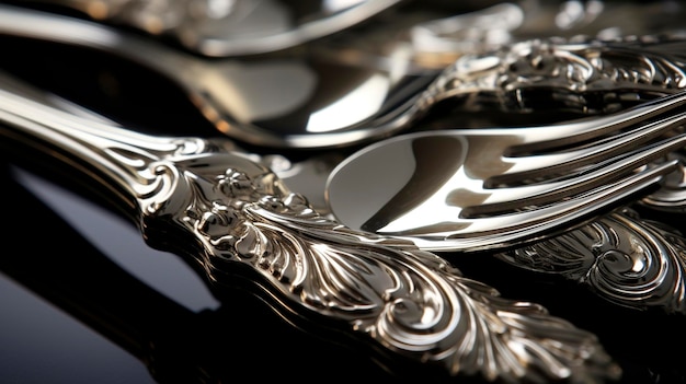 A visually enticing shot of polished and shiny silverware