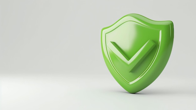 A visually striking 3D rendered icon of a green checkmark shield symbolizing protection and validation Perfect for conveying trust and assurance in websites apps and digital platforms