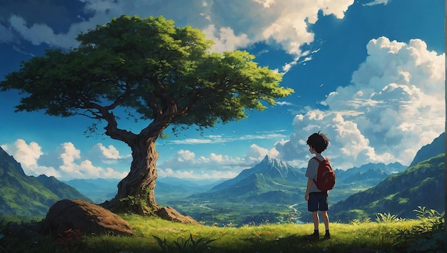 A visually stunning artwork blending anime aesthetics with natural landscapes visually stunning art