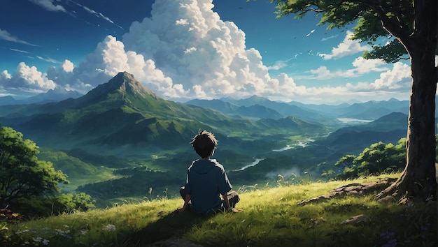 A visually stunning artwork blending anime aesthetics with natural landscapes visually stunning art