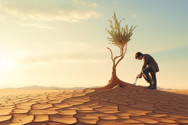 Photo a visually stunning image of a person watering a generative ai