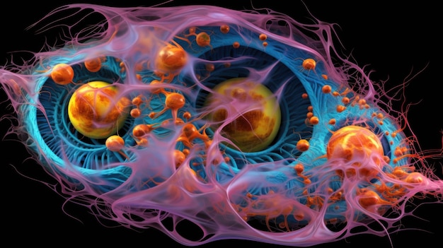 Photo a visually stunning interpretation of neurulation in a human embryo using a palette of vivid colors