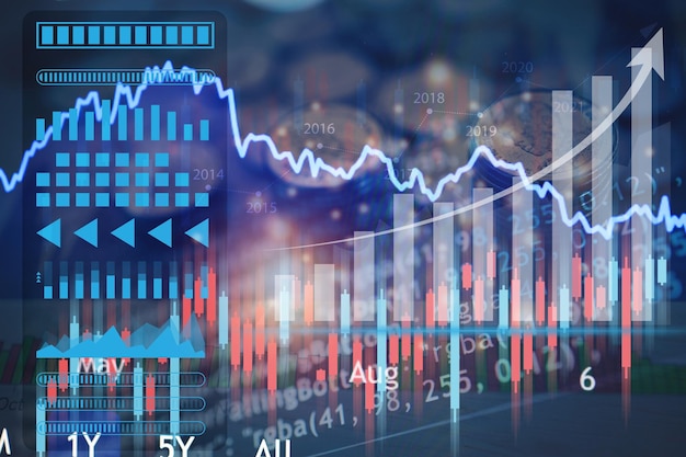 Visuele weergaven van grafieken en concepten in financieel bankieren en beursanalyse