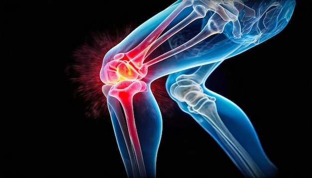写真 人間の膝の構造を強調する重要な臓器 - シルエット・ジェネレーティブ・ai