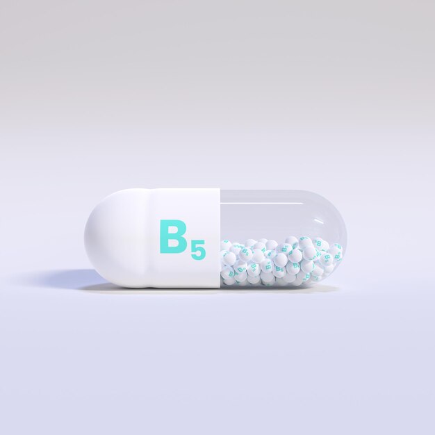 Vitamin B5 With White Capsule Granules and Background