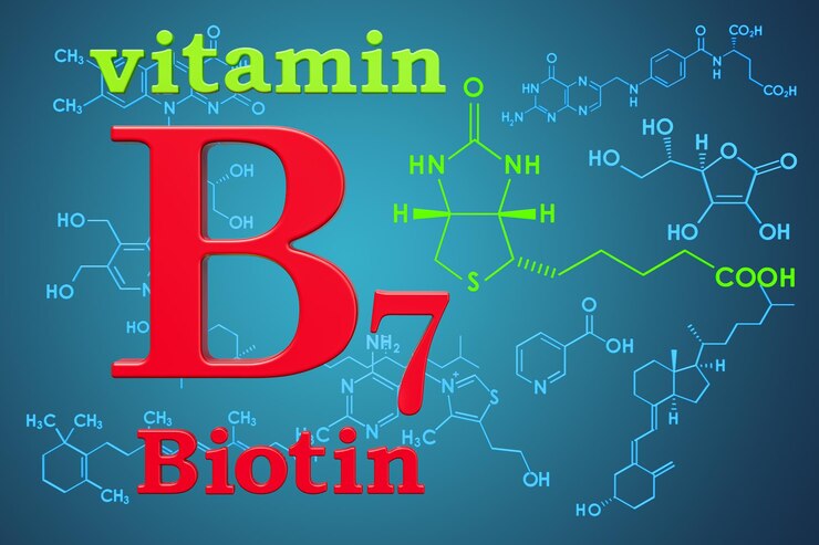 Vitamin B7 biotin Chemical formula molecular structure 3D rendering