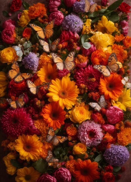 Foto un bouquet di vitamine con fiori cuori di farfalle